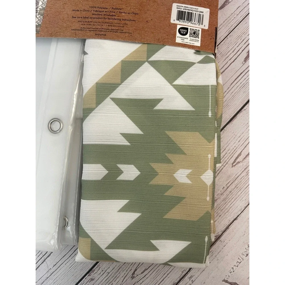 Wrangler Green‎ Tan Shower Curtain Set 14pc Aztec Southwestern 72x72 NEW